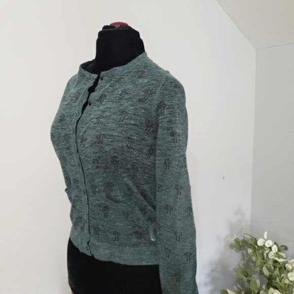 Hoss Intropia by Anthropologie Palm Tree Linen Blend Semi Sheer Cardigan Sweater - Picture 4 of 10